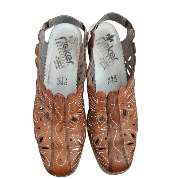 Rieker Anti-Stress Brown Leather Slingback Shoes With Cut Out Detailing 9 Eu 39 - Picture 1 of 9